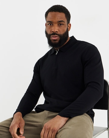 Jack & Jones Premium Ethan Long Sleeve Zip Polo - Black