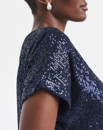 Sequin Longline Curved Hem Top