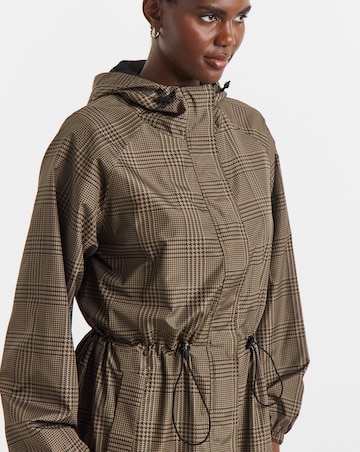 Check Print Longline Lightweight Raincoat