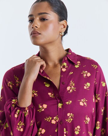 Simply Be Ditsy Print Long Sleeve Godet Shirt Dress