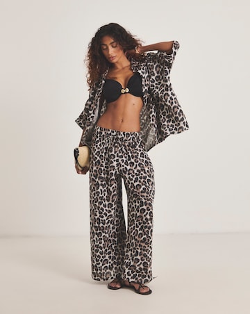 Oversized Leopard Print Shirt And Trouser Beach Co-Ord Set