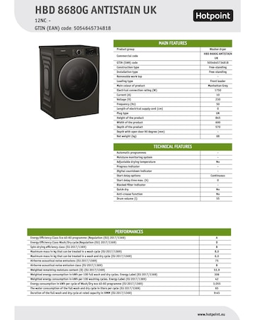 Hotpoint Anti Stain 8+6kg- Dark Grey