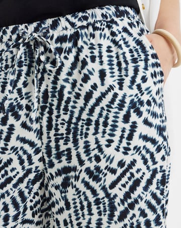 Navy Print Linen Mix Cropped Wide Leg Culottes