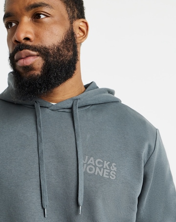 Jack & Jones Corp Logo Hoodie - Grey Blue
