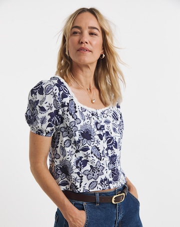 Anise Navy Print Button Front Co-Ord Top