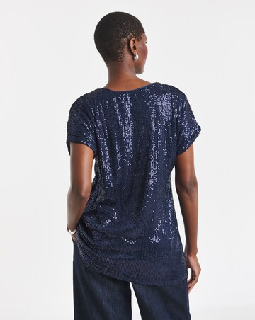 Sequin Longline Curved Hem Top