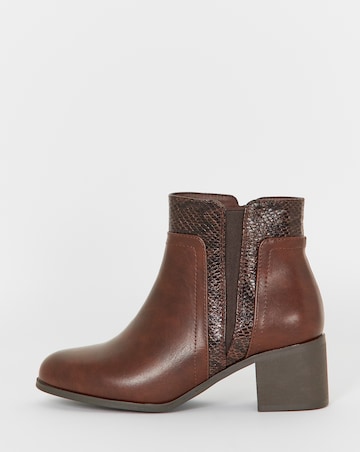 Cushion Walk Elasticated Contrast Snake Heeled Ankle Boots - Wide Fit (E)