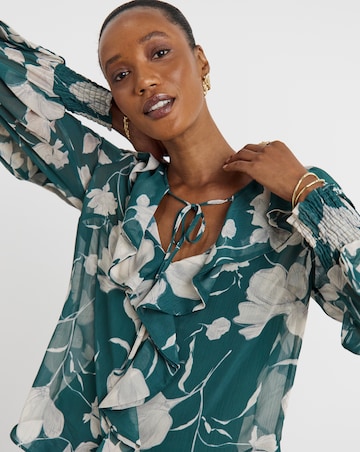 Joanna Hope Crinkle Chiffon Ruffle Blouse