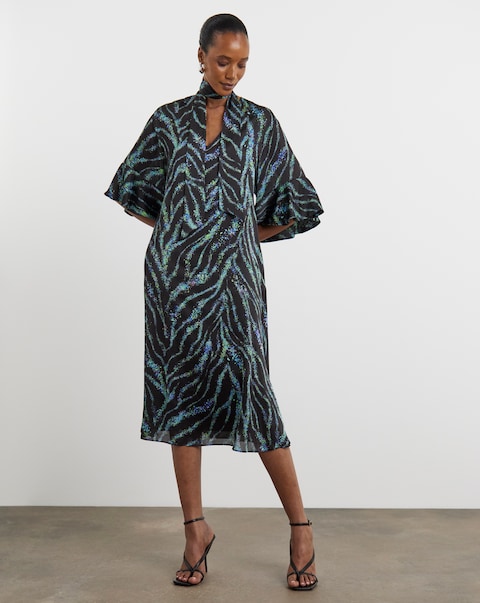 Joanna Hope Tie Neck Swing Midi Dress