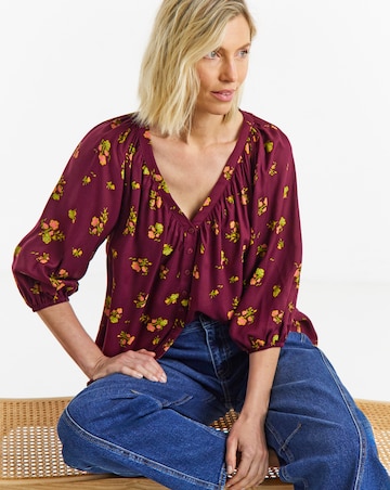 Floral Collarless Button Through Blouse