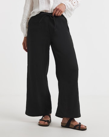 Pure Cotton Textured Pull On Wide Leg Trousers