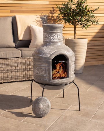 Charles Bentley Leaf Motif Clay Chimenea With Grill