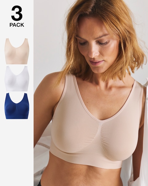Pretty Secrets (3 Pack) Seamless Comfort Tops (Fits Up To D) Navy/Blush/White