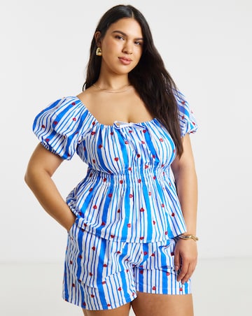 Blue Stripe Embroidered Short