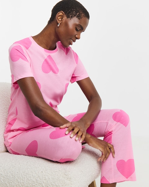 Simply Be Value Heart Print Pyjama Set Pink
