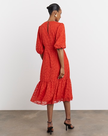 Joanna Hope Coral Burnout Bubble Sleeve Dress