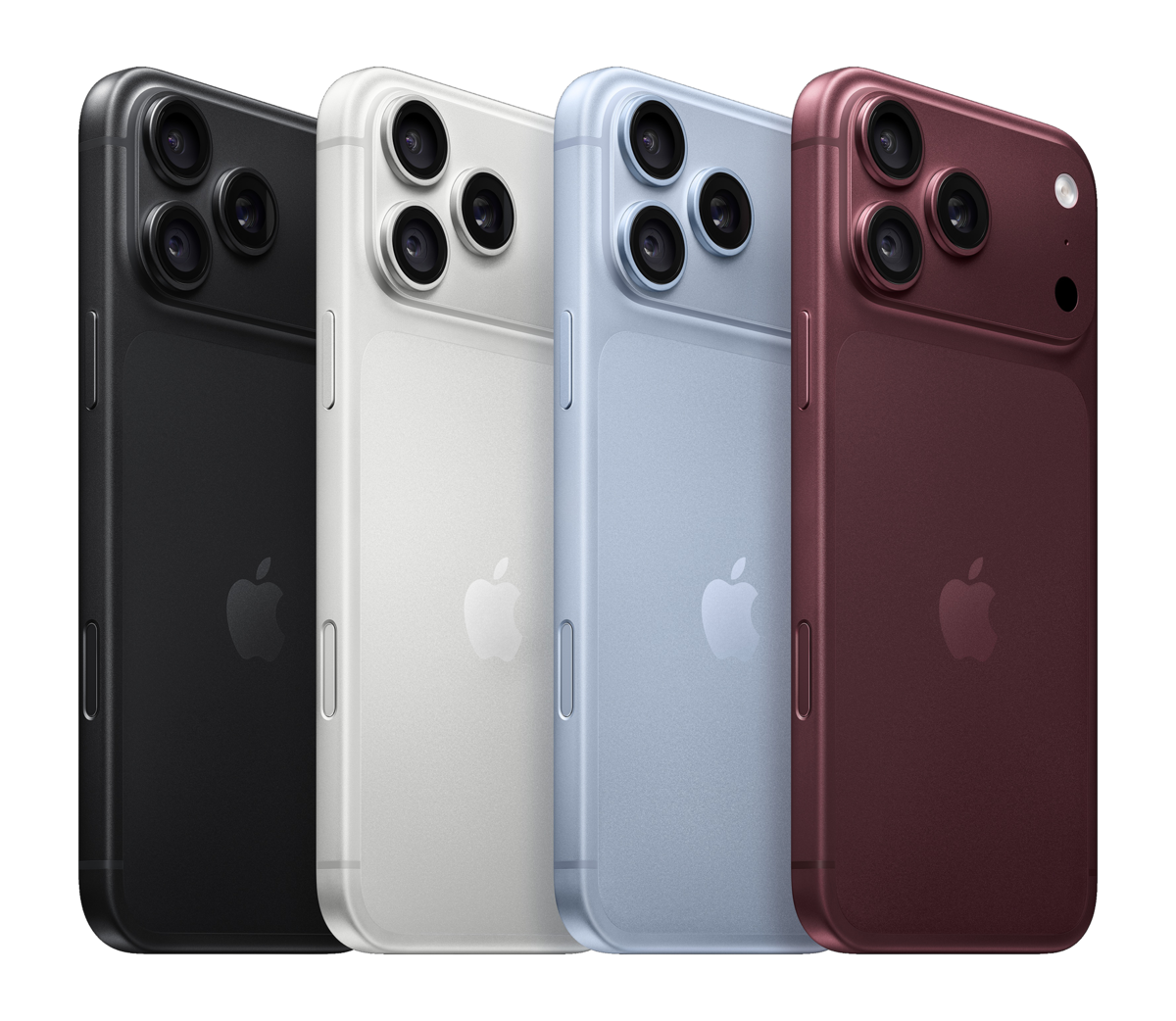 4 Apple iPhone 18s stood up over lapping each other from the right.
