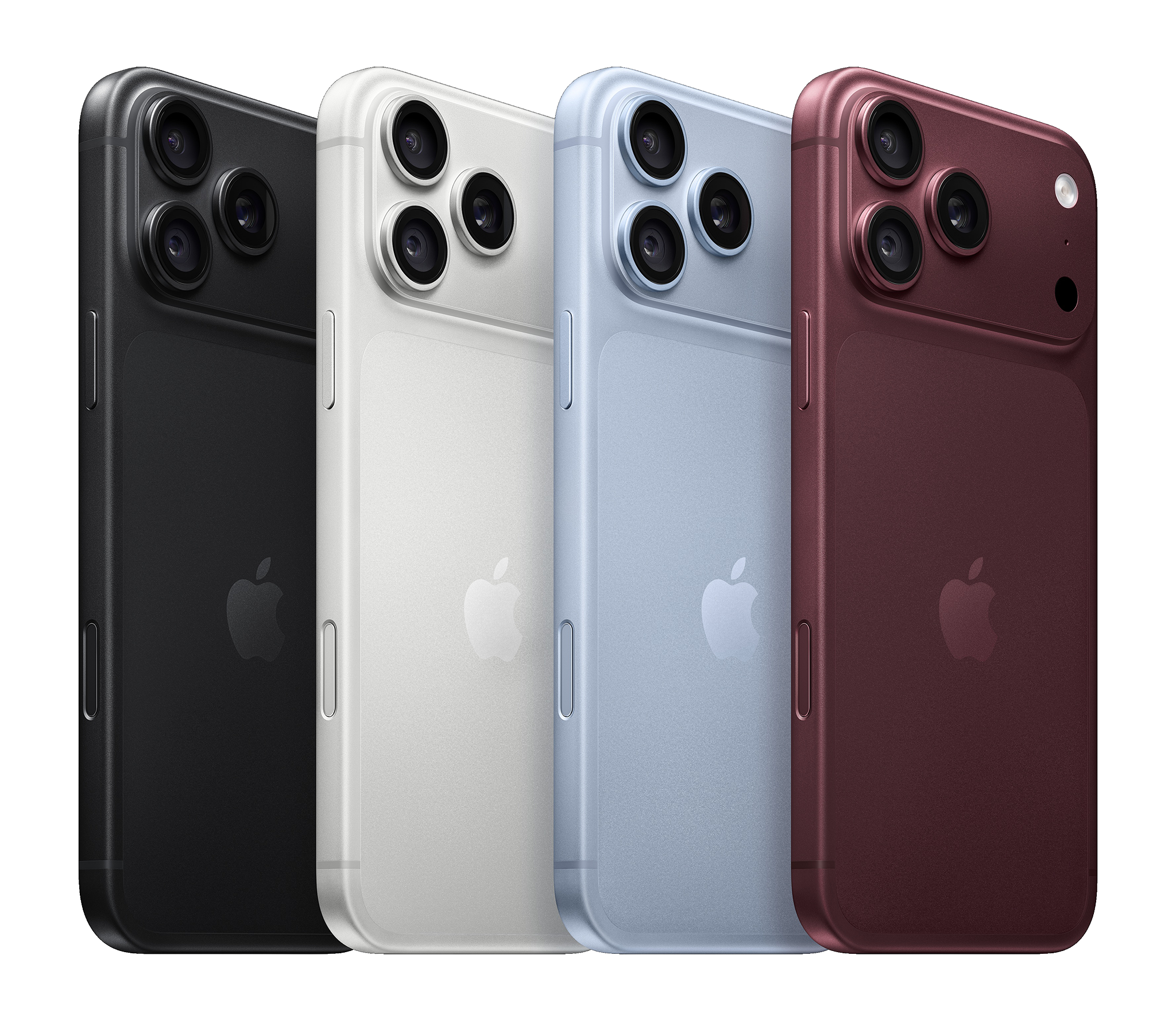 4 Apple iPhone 18s stood up over lapping each other from the right.