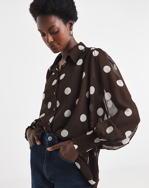 Sheer Printed Georgette Volume Sleeve Blouse