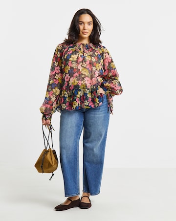 Simply Be Floral Shirred Neckline Long Sleeve Blouse