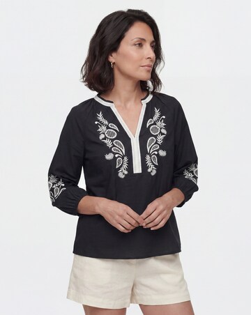 Embroidered Cotton Poplin Tunic Top