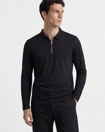 Folio Supima Zip Long Sleeve Polo-Black