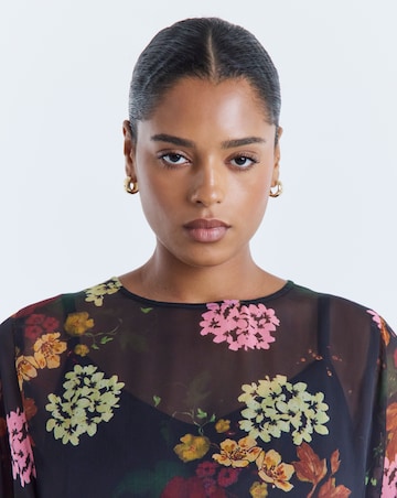 Simply Be Border Print Long Sleeve Godet Skater Dress