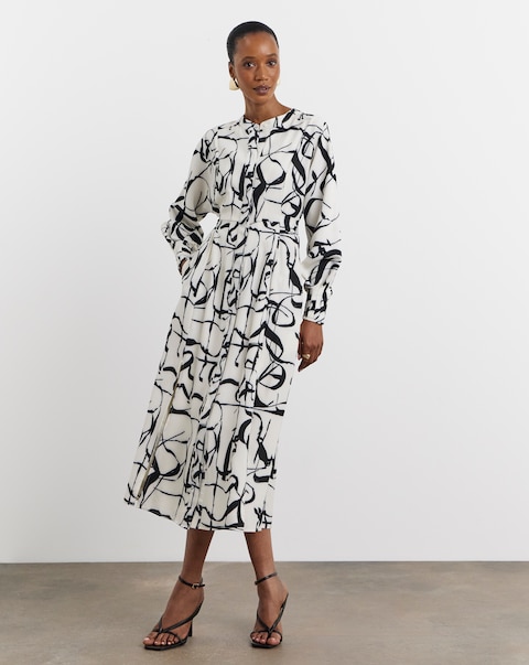 Joanna Hope Ivory Print Tie Waist Shirt Dress