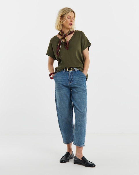 Mid Blue Barrel Leg Jean