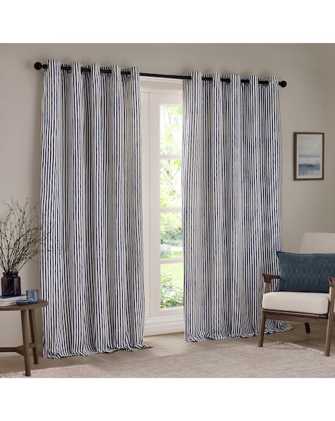 Yard Hebden Striped 100% Cotton Eyelet Lined Curtains