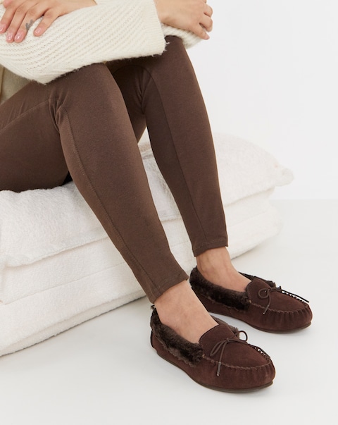 Fiora Classic Suede Moccasin Slippers - Extra Wide Fit (EEE)