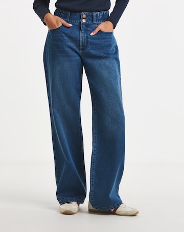 Mid Blue Elasticated Waist Wide Leg Jeans