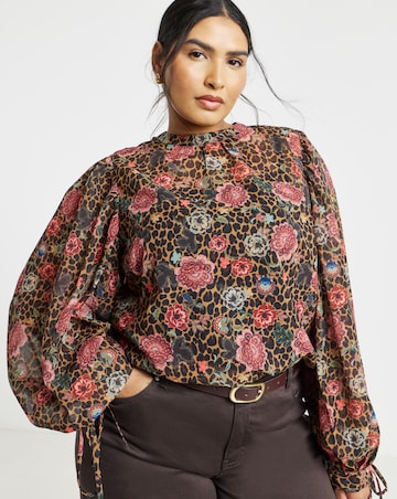 Simply Be Leopard Print High Neck Georgette Blouse