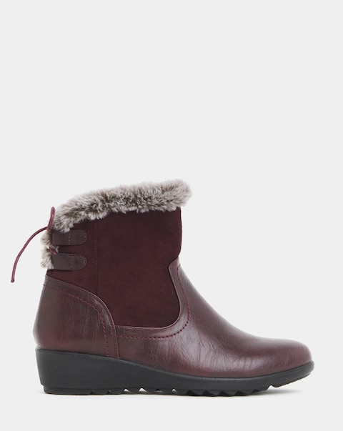 Cushion Walk Faux Fur Cuff Laced Back Boots - Extra Wide Fit (EEE)