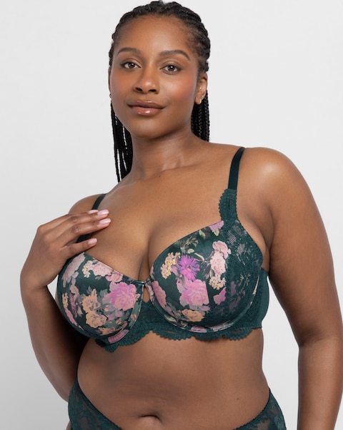 Dorina Curves Anahi Lightly Padded Full Cup Wired Bra Green Floral