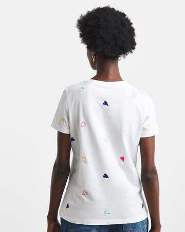 White Heart Embroidered Crew Neck T-Shirt