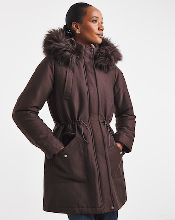 Chocolate Faux Fur Lined Parka Coat