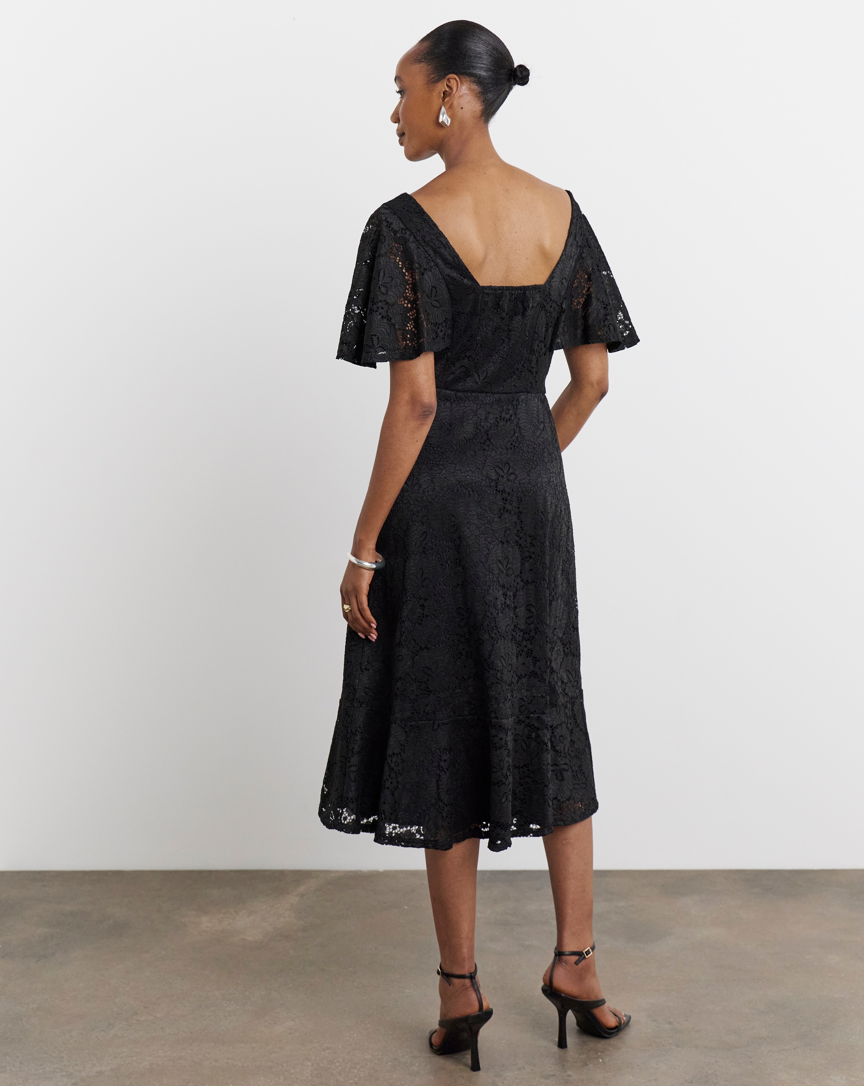 Joanna Hope Black Angel Sleeve Stretch Lace Midi Dress | JD Williams