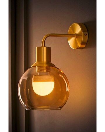 ValueLights Bellamy Brushed Gold Rechargeable Amber Glass Wall Light