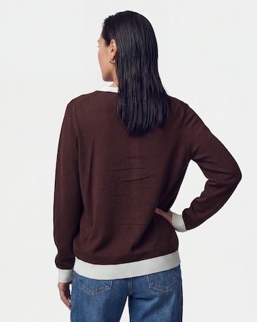 Contrast Tipping Crew Neck Cardigan