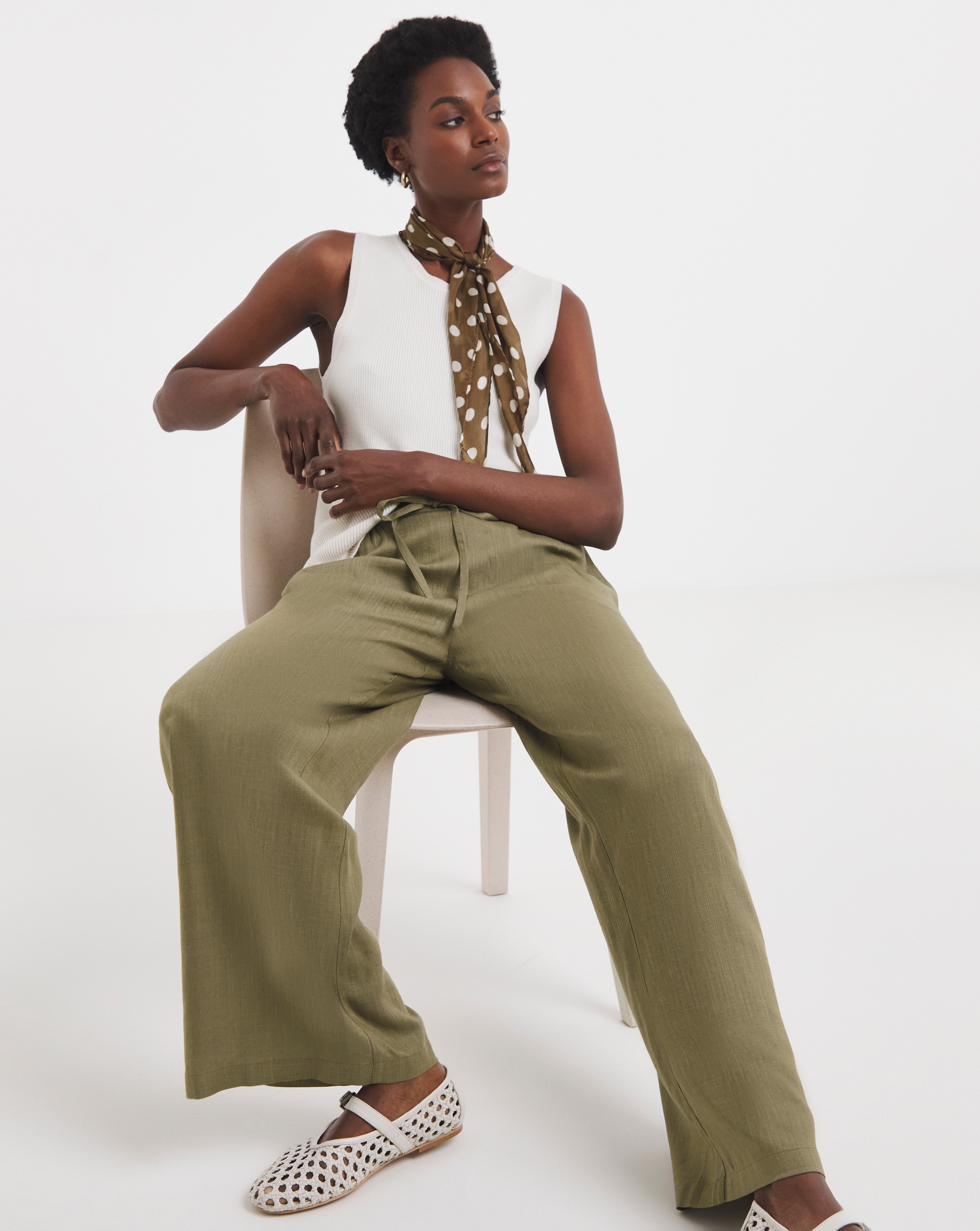 Simply Be Neutral Stripe Pleated Linen Mix Wide Leg Trouser | JD