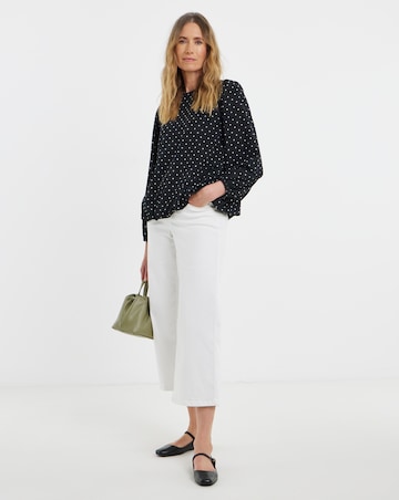 Crew Neck Blouson Sleeve Blouse - Black Spot