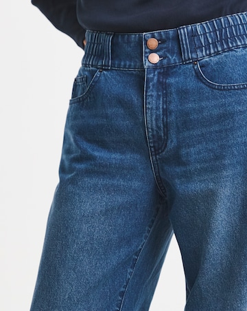 Mid Blue Elasticated Waist Wide Leg Jeans