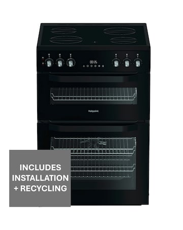 Hotpoint HTE6VDCB1 60cm Electric Twin Cooker with Multiflow - Black + Install