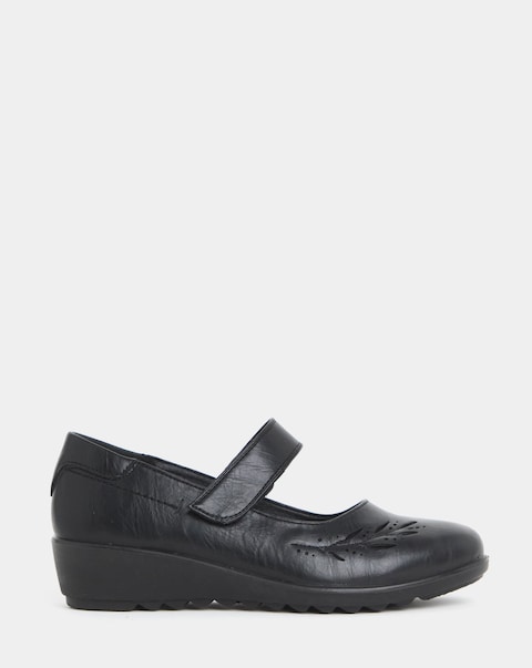 Cushion Walk Wedge Mary Jane Shoes With Embossed Detail - Wide Fit (E)