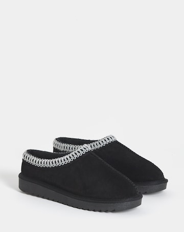 Reese Suede Embroidery Mule Snug Slippers - Extra Wide Fit (EEE)