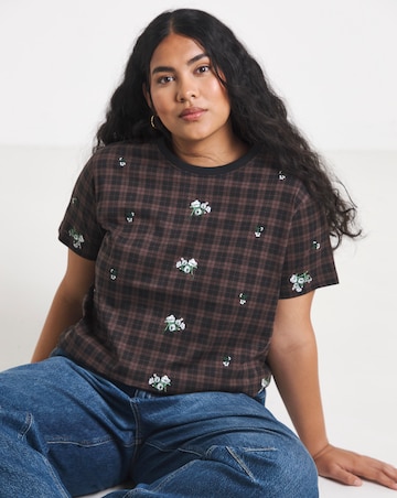 Simply Be Brown Ditsy Floral Embroidered Tee