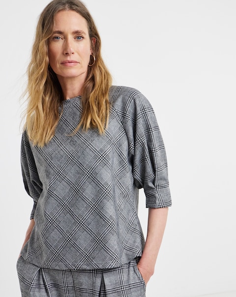 Grey Check Raglan Sleeve Top