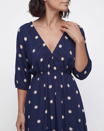 Gathered Front V Neck Kimono Dress