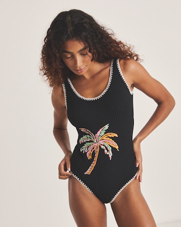 MAGISCULPT Statement Palm Embroidered Swimsuit